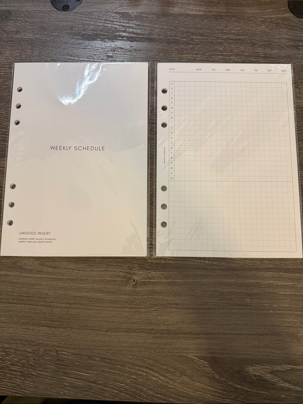 Cloth & Paper Undated Weekly Schedule and Daily Agenda Planner Inserts